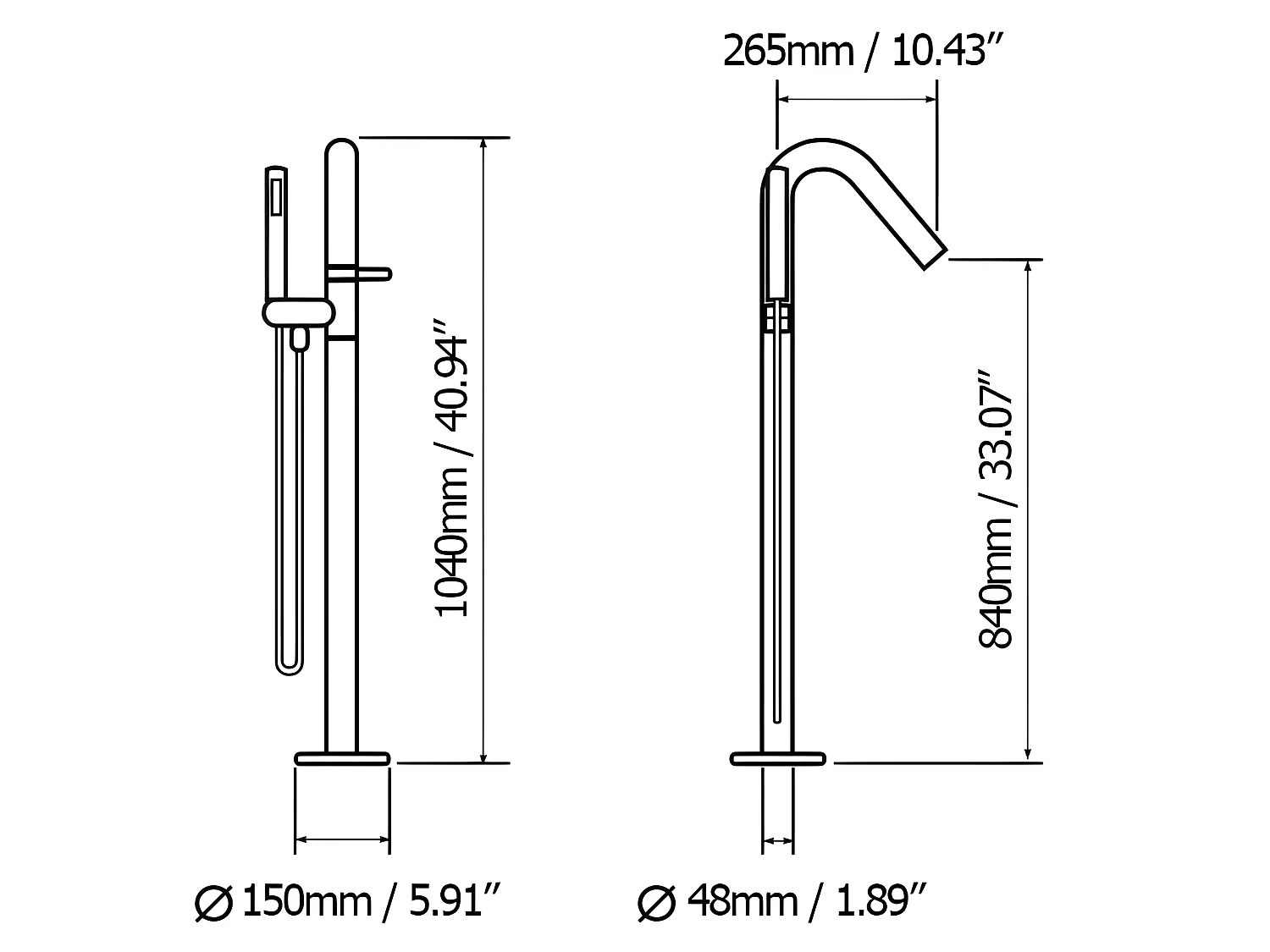 Mitigeur de baignoire sur pied moderne - Doré