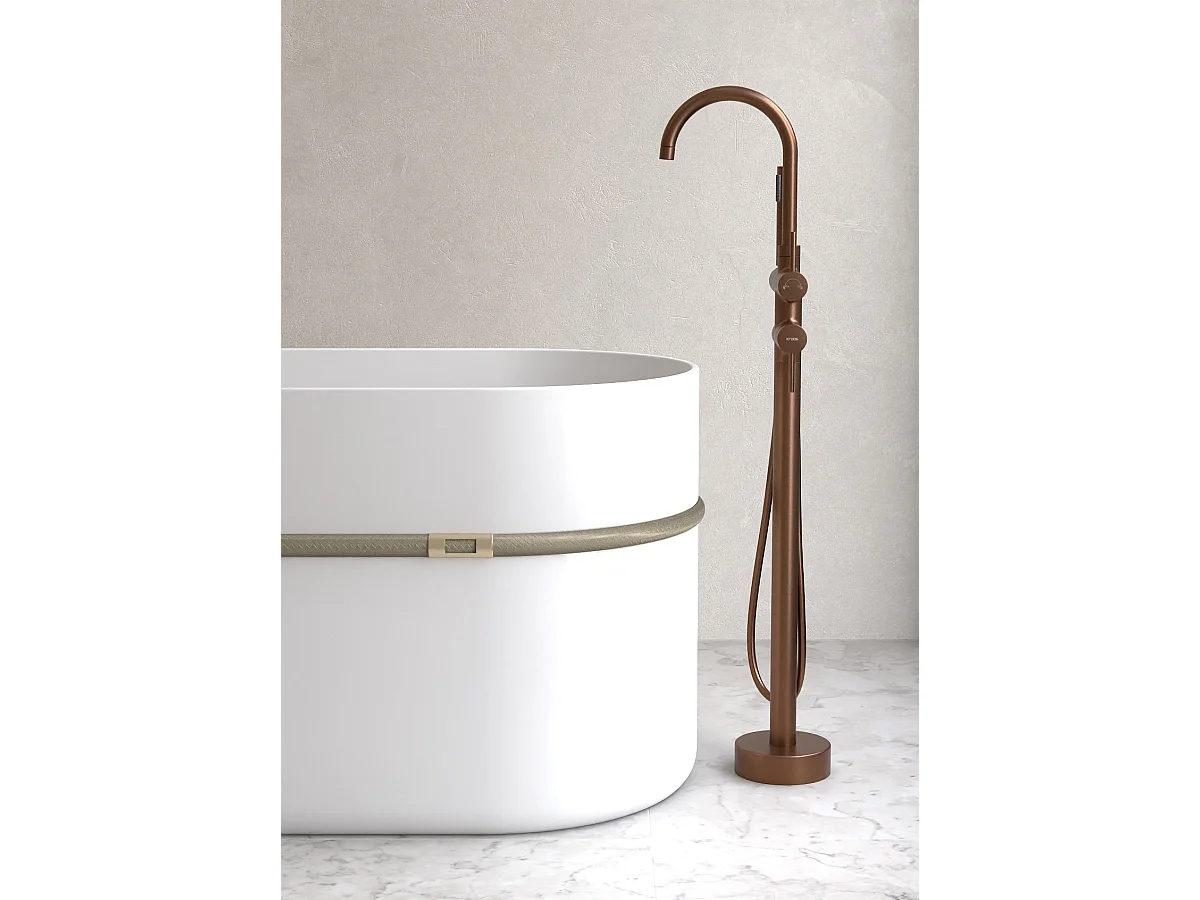 Robinet mitigeur bain-douche sur pied Or rose brossé - Corbeau