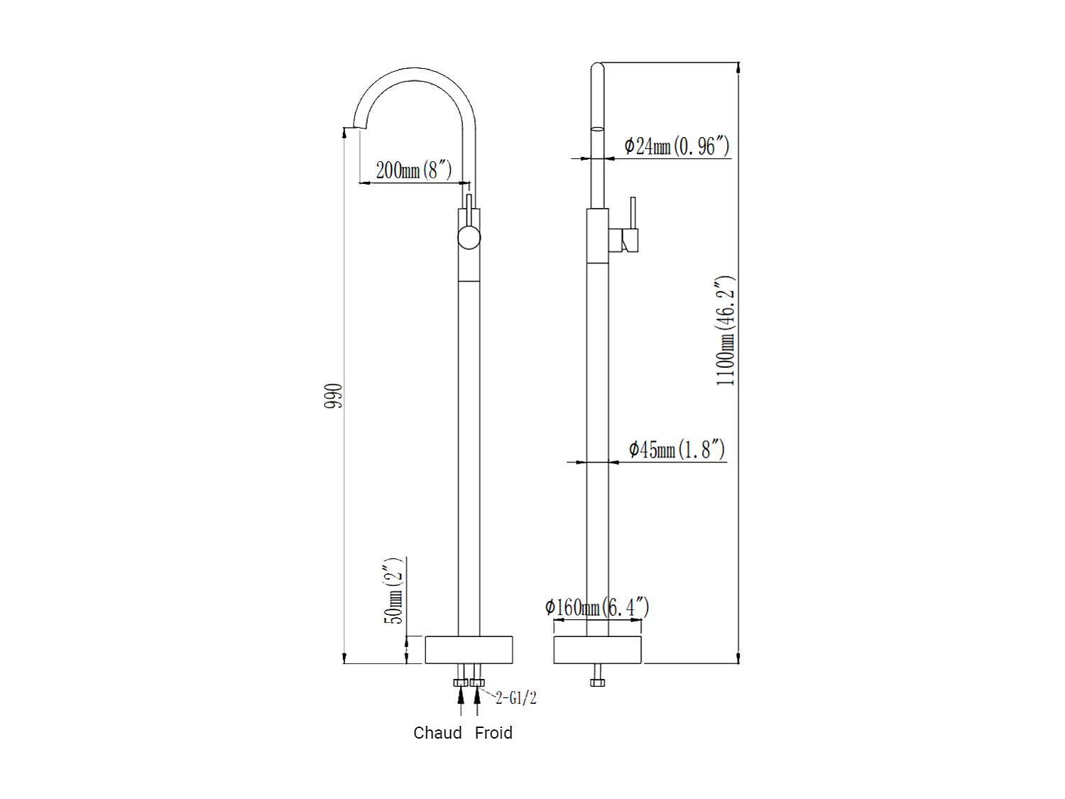 Robinet mitigeur bain monocolonne Gun métal - Corbeau