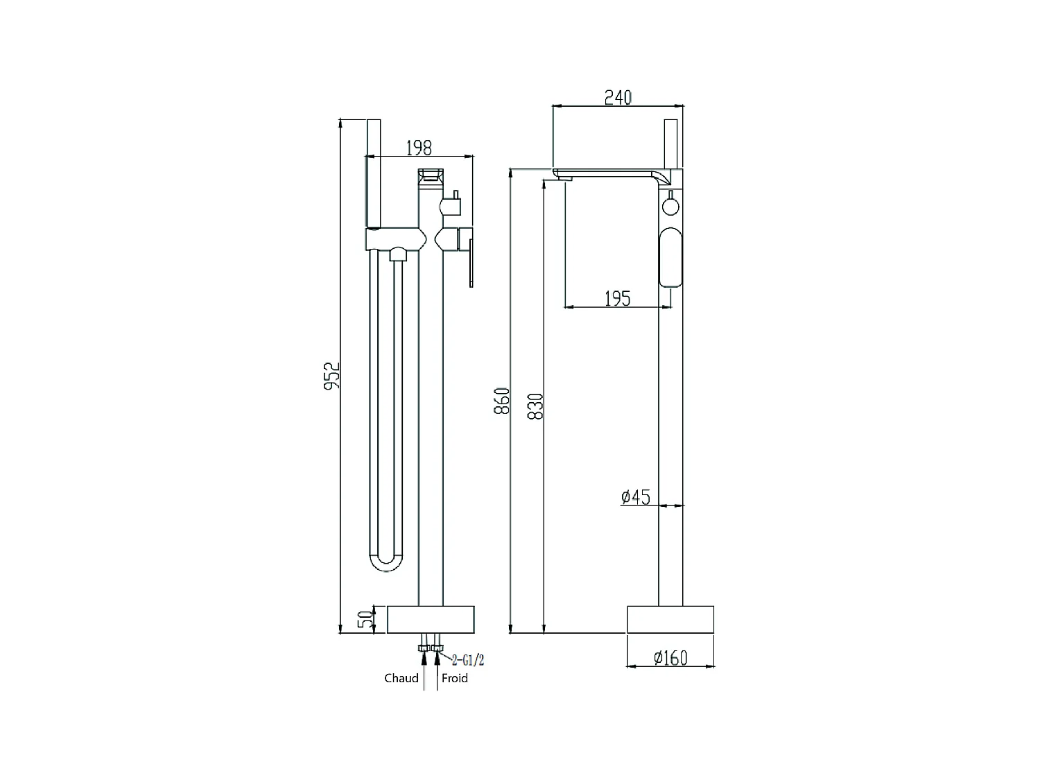Robinet de baignoire sur pied Or rose brossé - Nunki
