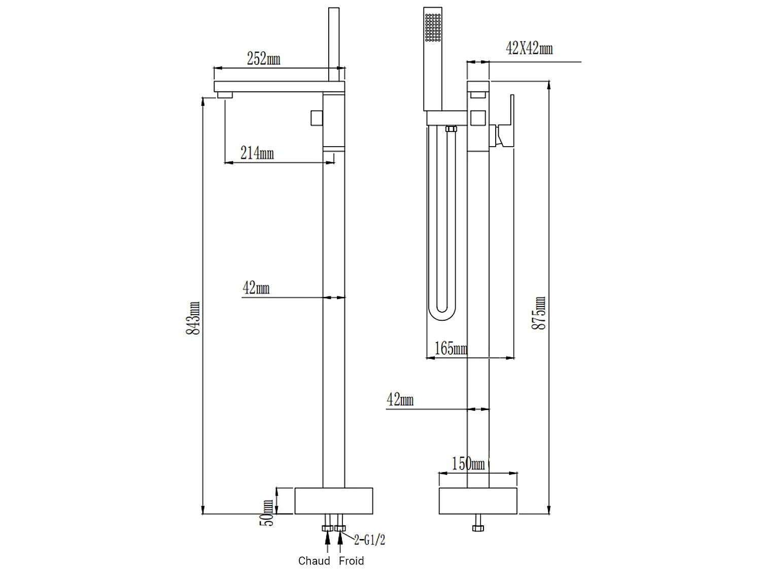 Mitigeur bain-douche monocolonne Doré brossé - Sirius