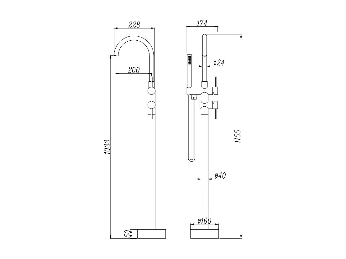 Robinet mitigeur bain-douche sur pied Or Rose - Corbeau