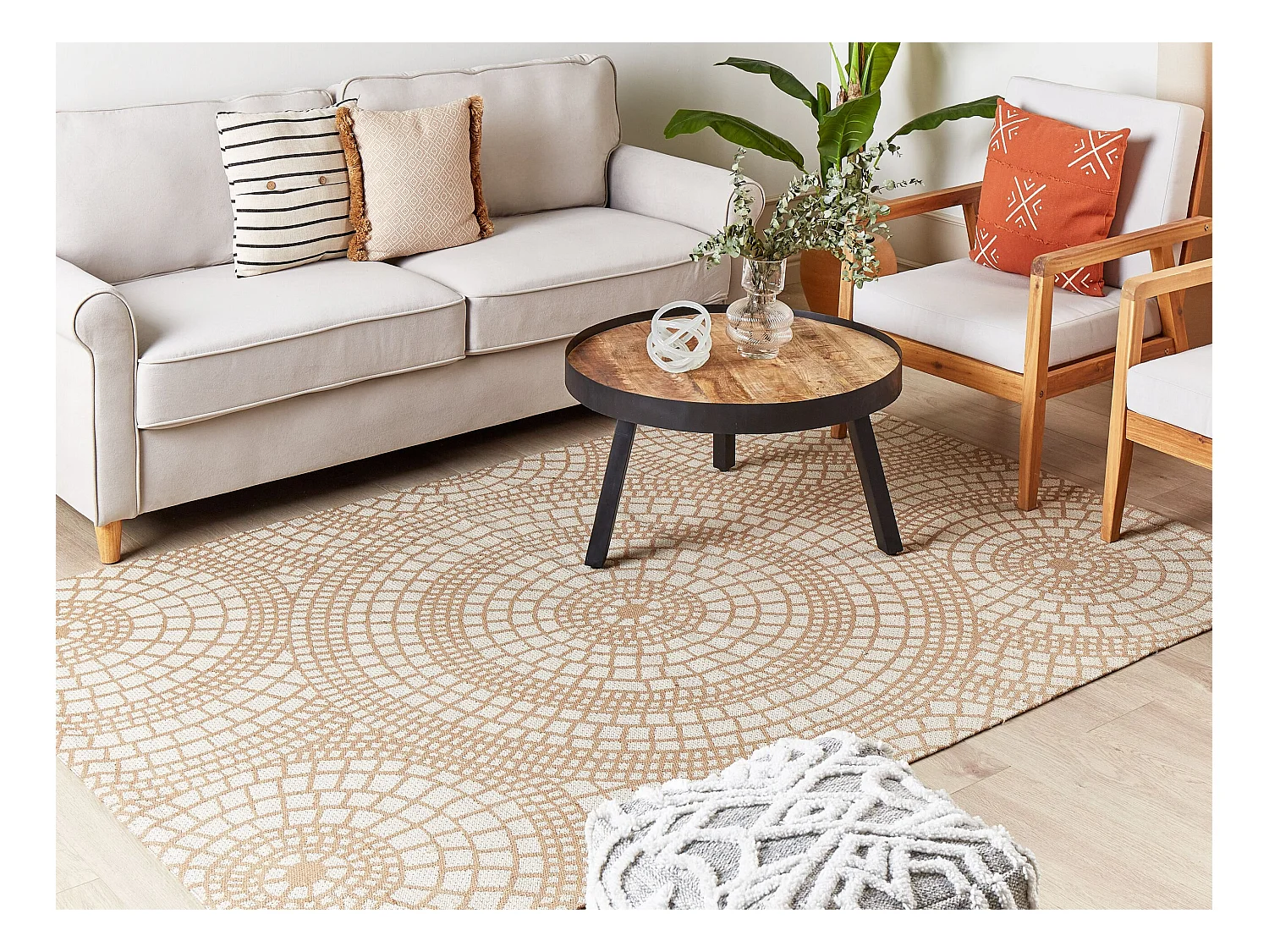 Teppich Jute beige/weiß 200x300 cm geometrisches Muster Kurzflor modern Ariba