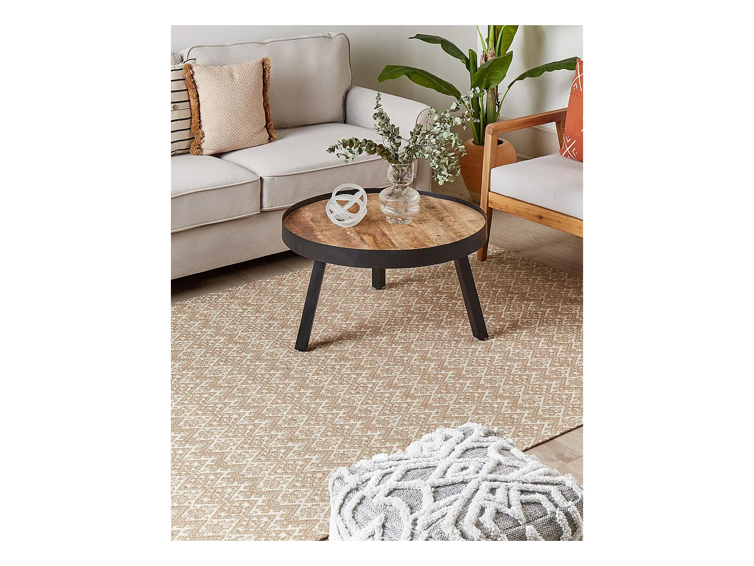 Teppich Jute beige/weiß 160x230 cm geometrisches Muster Kurzflor modern Atima