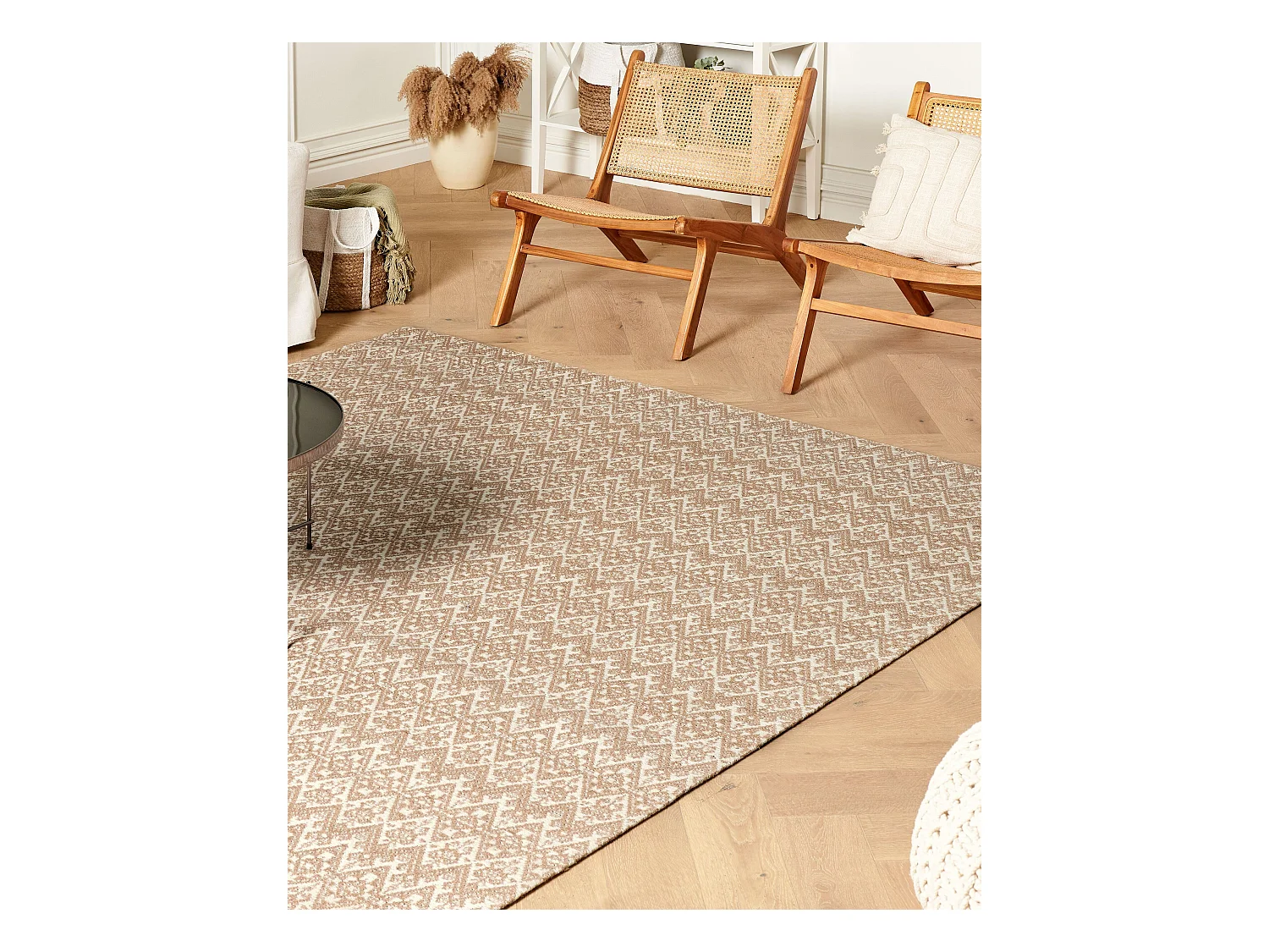 Teppich Jute beige/weiß 200x300 cm geometrisches Muster Kurzflor modern Atima