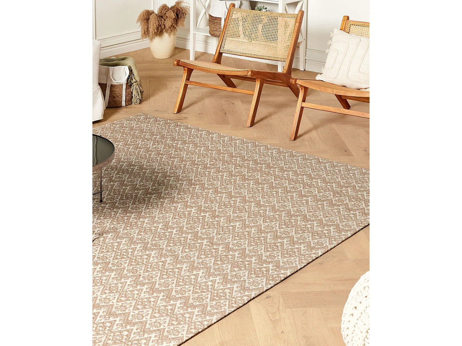 Teppich Jute beige/weiß 200x300 cm geometrisches Muster Kurzflor modern Atima