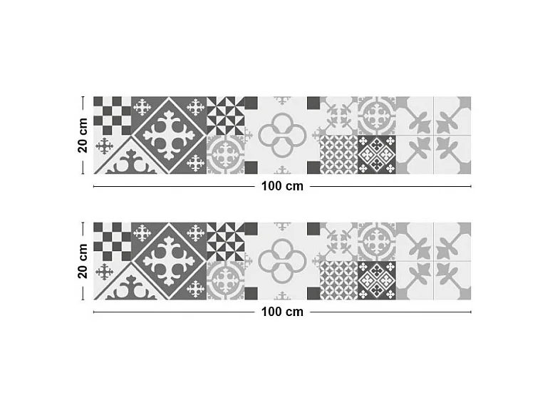 Crédence cuisine adhésive en aluminium effet carreaux de ciment gris - 200x20 cm (en 2 bandeaux)