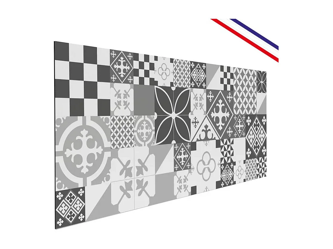 Crédence cuisine en aluminium - effet carreaux de ciment gris - 200x20 cm (en 2 bandeaux)