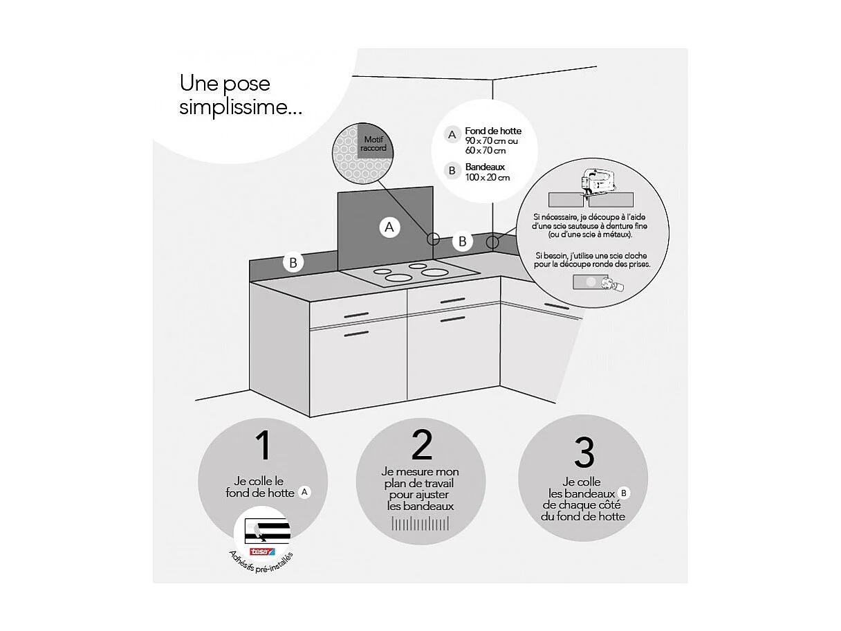 Crédence cuisine en aluminium - effet carreaux de ciment gris - 200x20 cm (en 2 bandeaux)