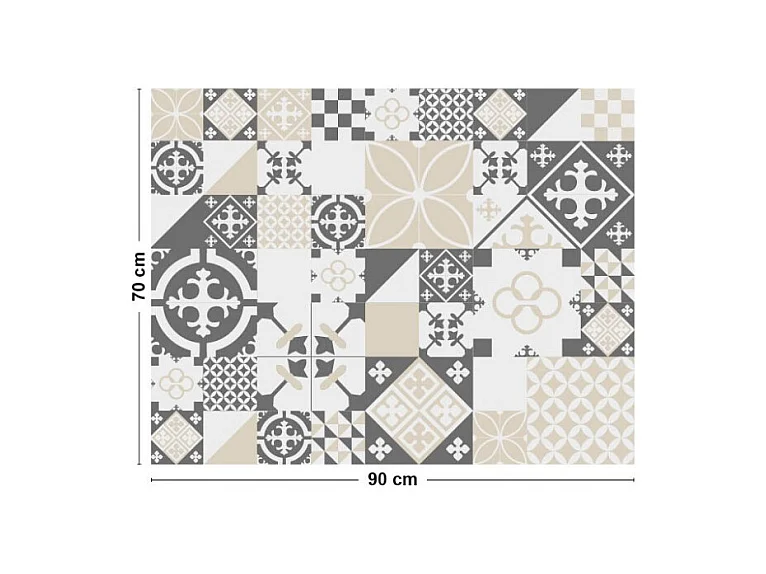 Fond de hotte adhésif en aluminium carreau de ciment gris - 70x90 cm