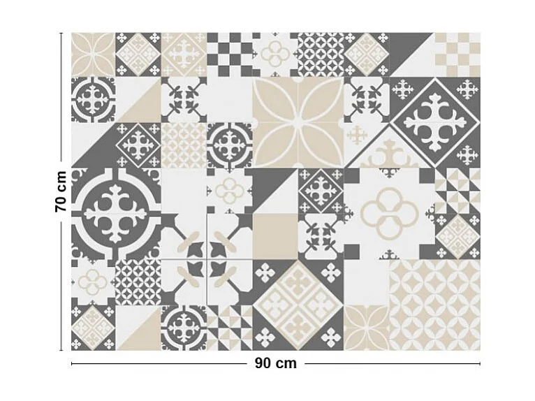 Fond de hotte adhésif en aluminium carreau de ciment gris - 70x90 cm