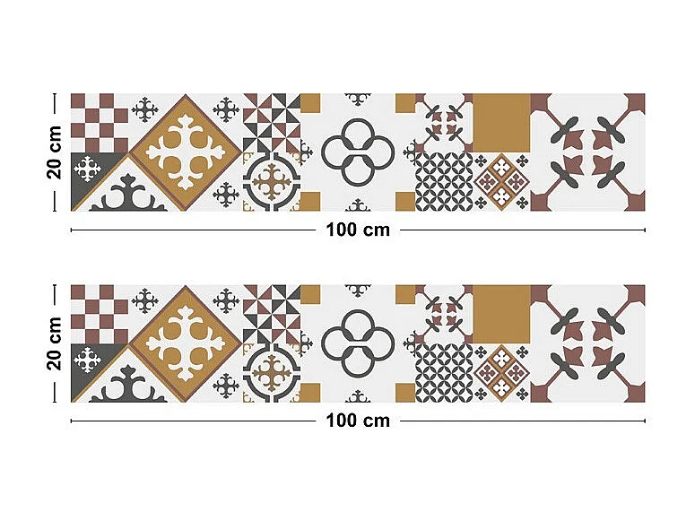 Crédence cuisine adhésive en aluminium effet carreaux de ciment orange - 200x20 cm (en 2 bandeaux)