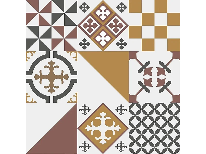 Crédence cuisine en aluminium - effet carreaux de ciment orange - 200x20 cm (en 2 bandeaux)