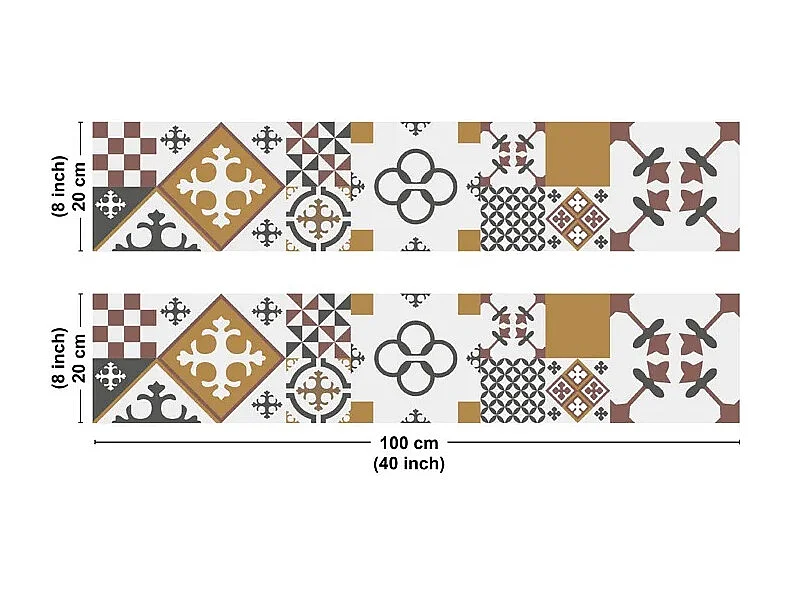 Crédence cuisine en aluminium - effet carreaux de ciment orange - 200x20 cm (en 2 bandeaux)