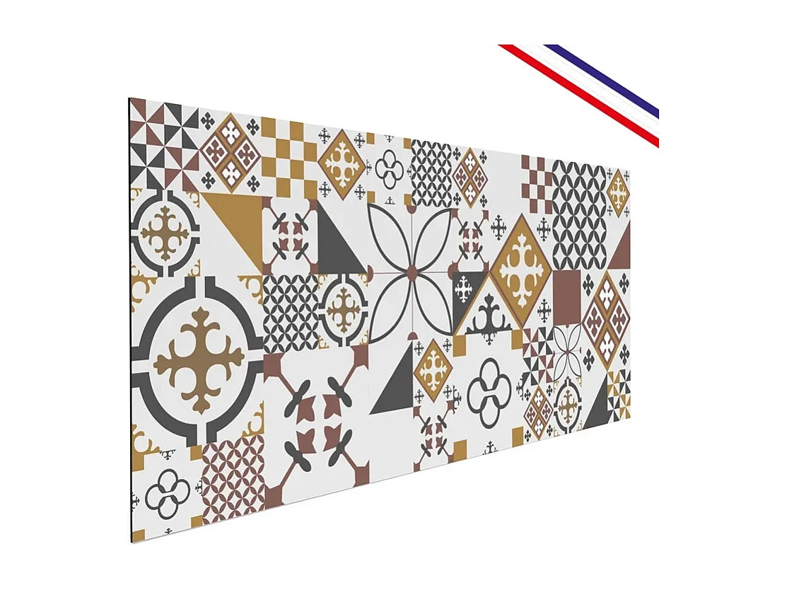 Crédence cuisine en aluminium - effet carreaux de ciment orange - 200x20 cm (en 2 bandeaux)