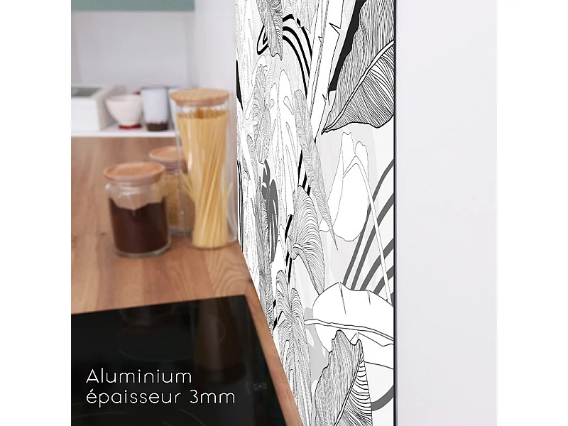 Fond de hotte adhésif en aluminium floral noir - 70x60 cm
