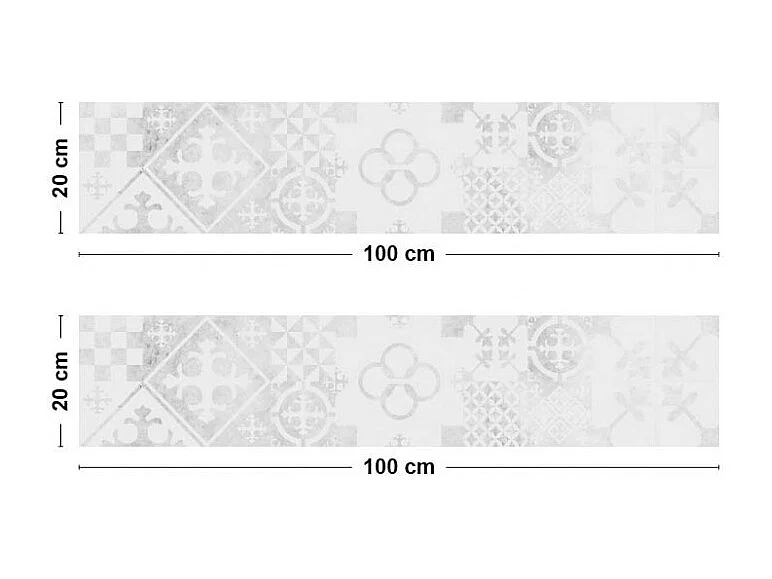 Crédence cuisine adhésive en aluminium effet carreaux de ciment gris - 200x20 cm (en 2 bandeaux)