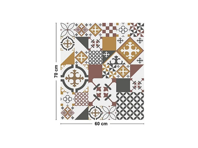 Fond de hotte adhésif en aluminium effet carreaux de ciment orange - 70x60 cm