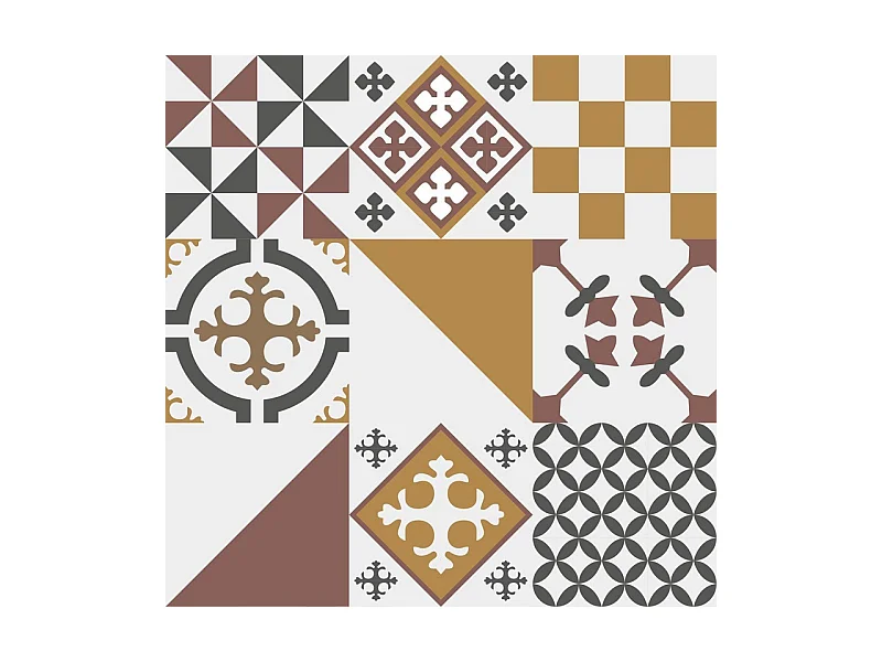 Fond de hotte adhésif en aluminium effet carreaux de ciment orange - 70x60 cm