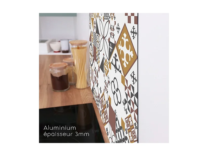 Fond de hotte adhésif en aluminium effet carreaux de ciment orange - 70x60 cm