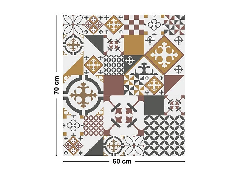 Fond de hotte adhésif en aluminium effet carreaux de ciment orange - 70x60 cm