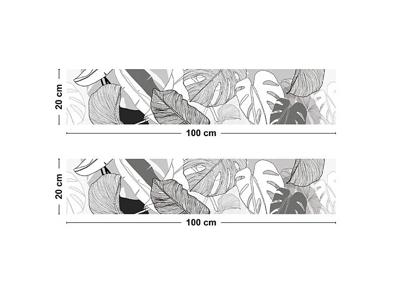 Crédence cuisine adhésive en aluminium floral noir - 200x20 cm (en 2 bandeaux)