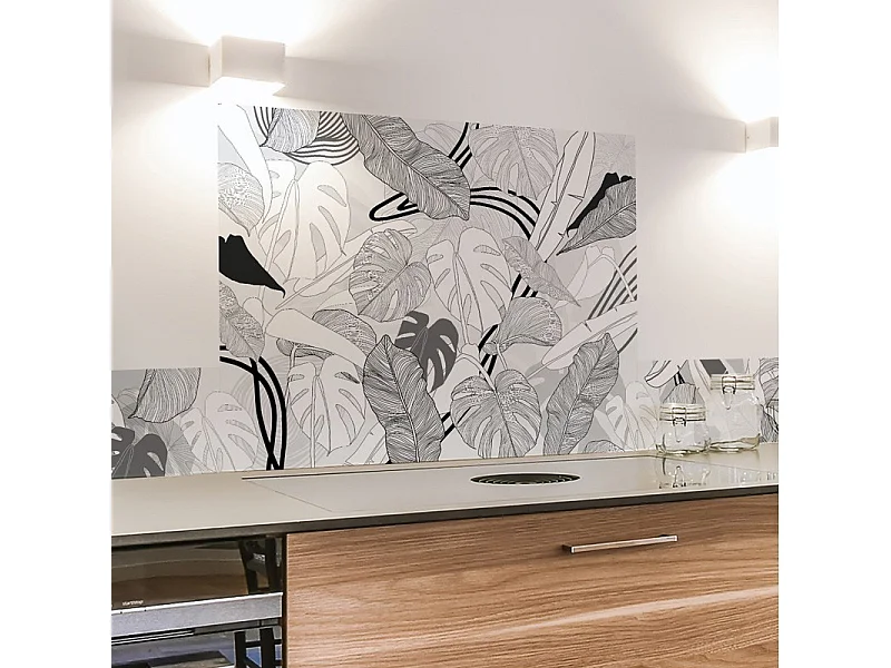 Crédence cuisine adhésive en aluminium floral noir - 200x20 cm (en 2 bandeaux)