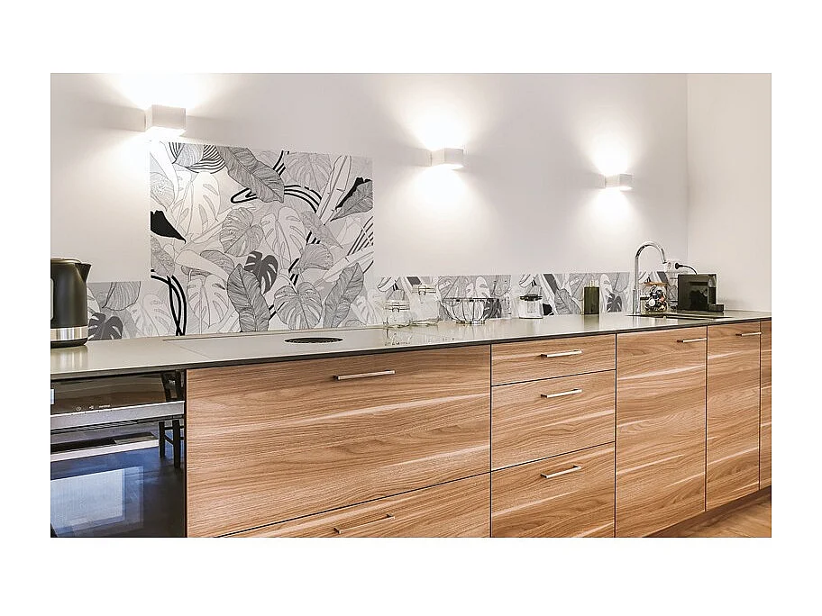 Crédence cuisine adhésive en aluminium floral noir - 200x20 cm (en 2 bandeaux)