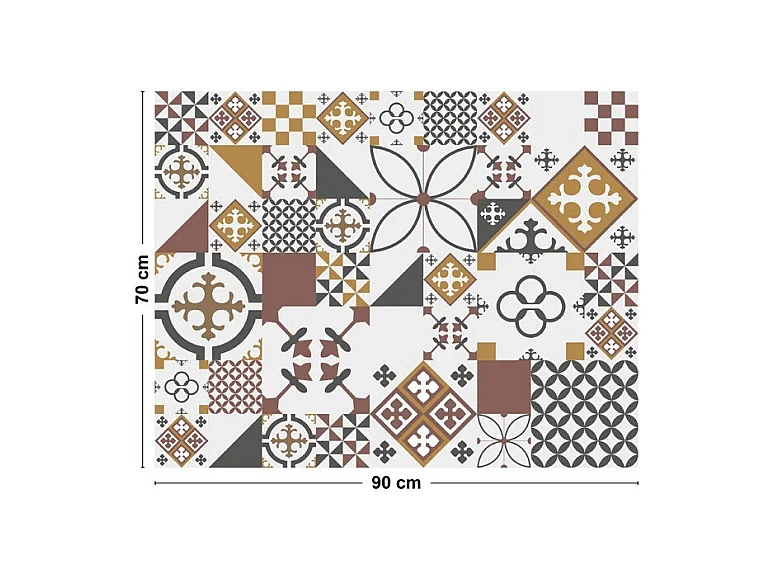 Fond de hotte adhésif en aluminium effet carreaux de ciment orange - 70x90 cm