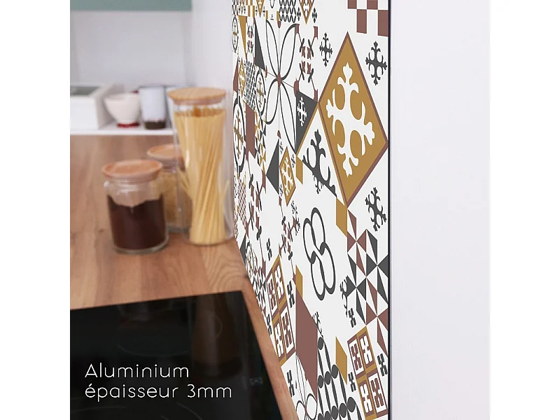 Fond de hotte adhésif en aluminium effet carreaux de ciment orange - 70x90 cm