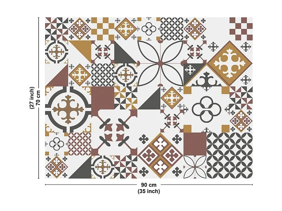 Fond de hotte en aluminium - effet carreaux de ciment orange - 70x90 cm