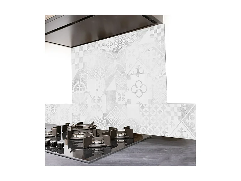 Fond de hotte adhésif en aluminium effet carreaux de ciment gris - 70x90 cm