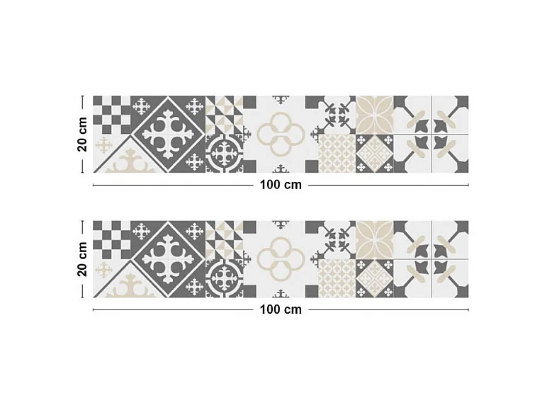 Crédence cuisine adhésive en aluminium effet carreaux de ciment gris - 200x20 cm (en 2 bandeaux)