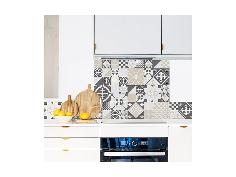 Crédence cuisine adhésive en aluminium effet carreaux de ciment gris - 200x20 cm (en 2 bandeaux)