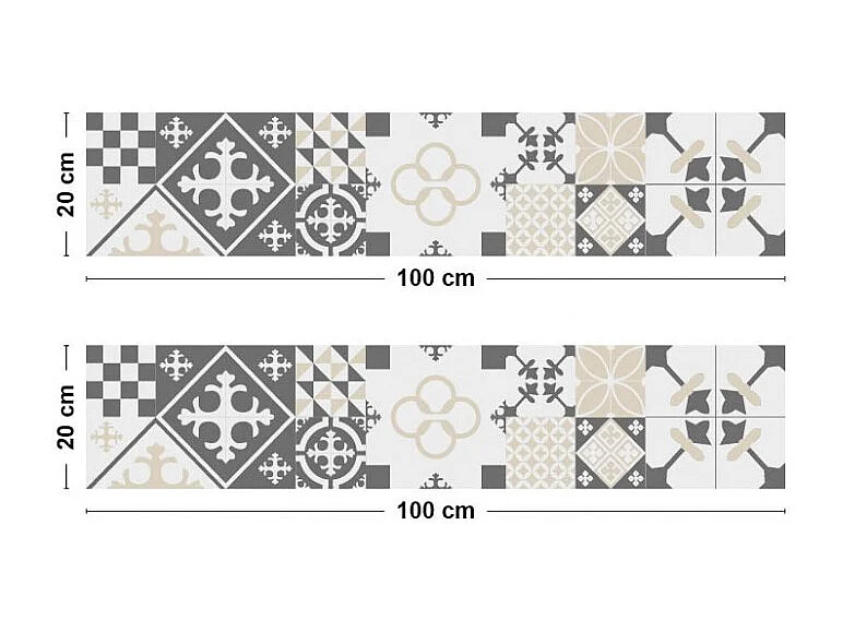 Crédence cuisine adhésive en aluminium effet carreaux de ciment gris - 200x20 cm (en 2 bandeaux)