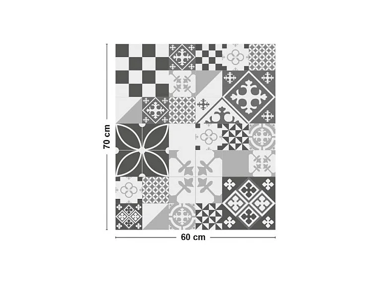 Fond de hotte adhésif en aluminium effet carreaux de ciment gris - 70x60 cm