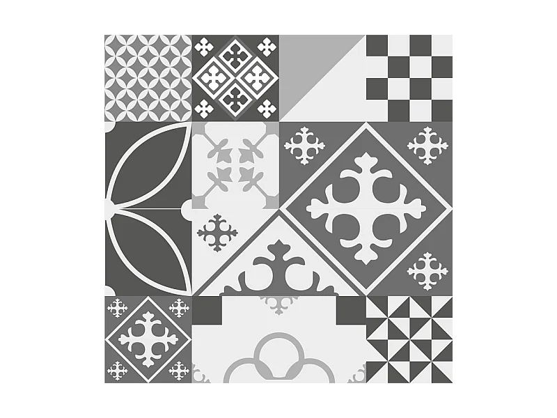 Fond de hotte adhésif en aluminium effet carreaux de ciment gris - 70x60 cm