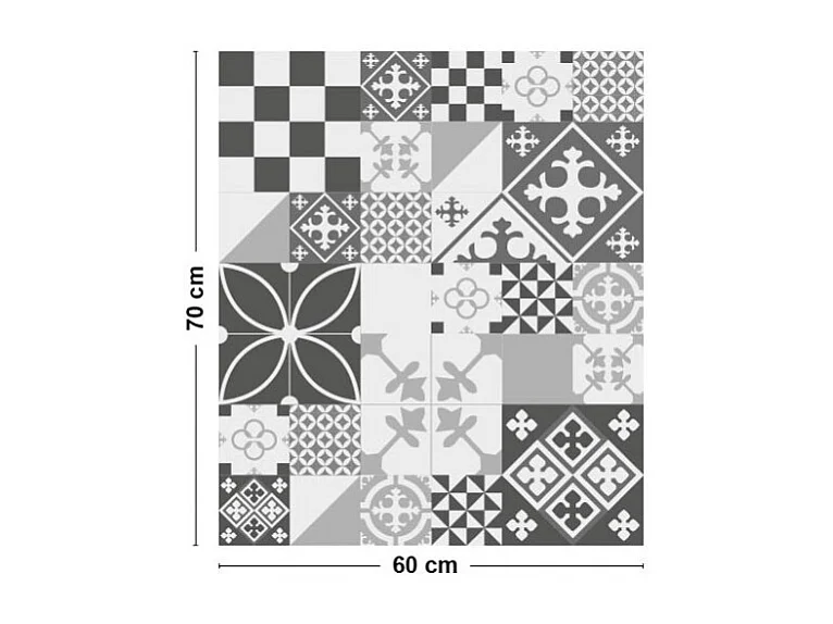 Fond de hotte adhésif en aluminium effet carreaux de ciment gris - 70x60 cm