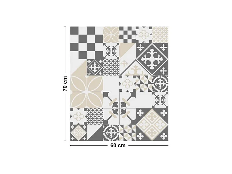 Fond de hotte adhésif en aluminium effet carreaux de ciment gris - 70x60 cm