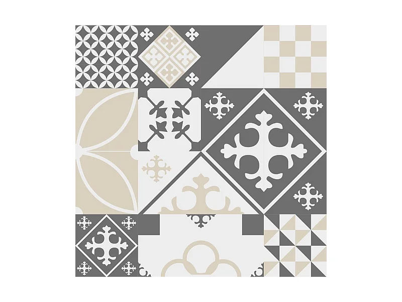 Fond de hotte adhésif en aluminium effet carreaux de ciment gris - 70x60 cm