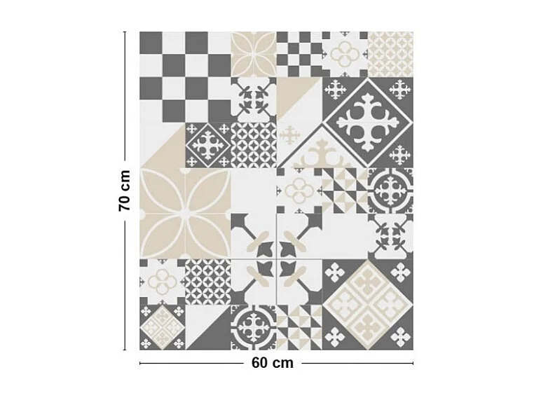 Fond de hotte adhésif en aluminium effet carreaux de ciment gris - 70x60 cm