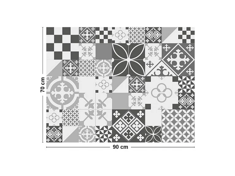 Fond de hotte adhésif en aluminium effet carreaux de ciment gris - 70x90 cm