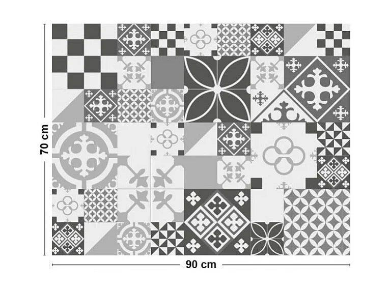 Fond de hotte adhésif en aluminium effet carreaux de ciment gris - 70x90 cm