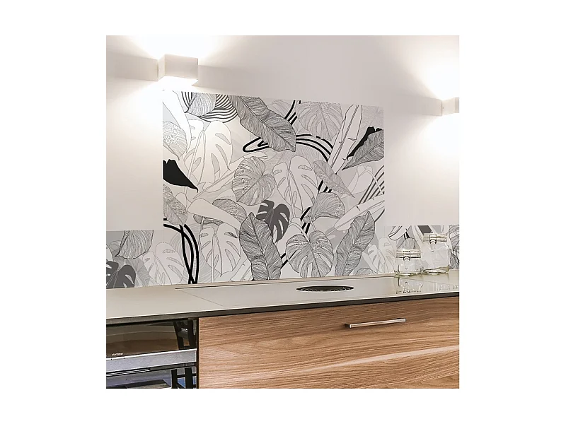 Fond de hotte adhésif en aluminium floral noir - 70x90 cm