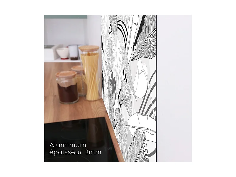 Fond de hotte adhésif en aluminium floral noir - 70x90 cm