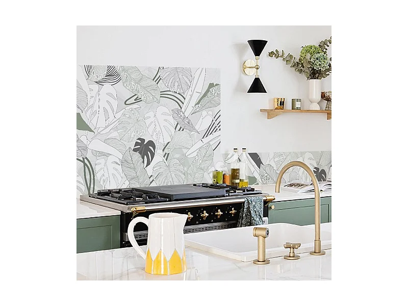 Fond de hotte adhésif en aluminium floral vert - 70x90 cm