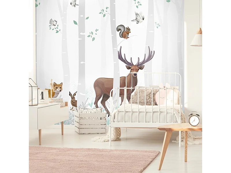 Papier peint panoramique - Balade en Forêt - Multicolore - intissé : 150g/m² - 5 lés : 240x270cm