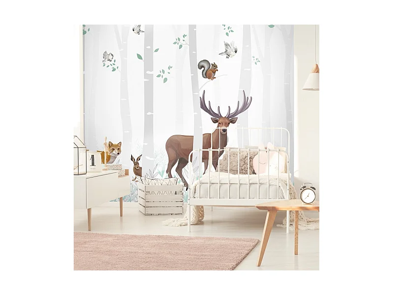 Papier peint panoramique - Balade en Forêt - Multicolore - intissé : 150g/m² - 5 lés : 240x270cm