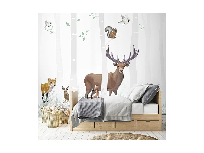 Papier peint panoramique - Balade en Forêt - Multicolore - intissé : 150g/m² - 5 lés : 240x270cm