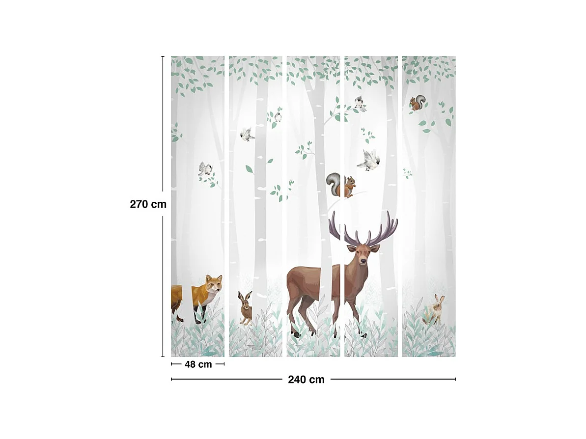 Papier peint panoramique - Balade en Forêt - Multicolore - intissé : 150g/m² - 5 lés : 240x270cm